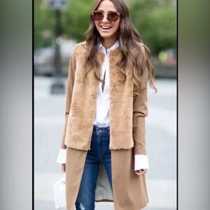 Treasure and Bond x Something Navy coveted camel & faux fur coat Small Nordstrom